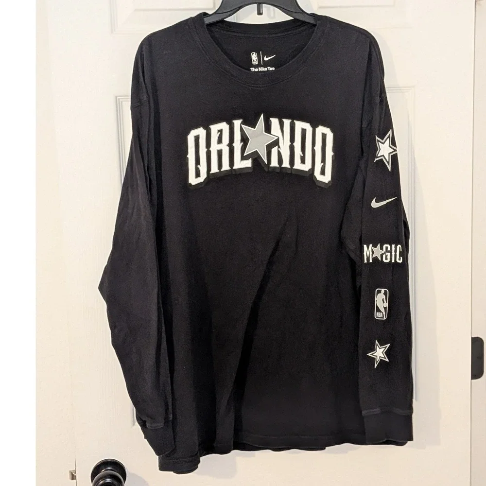 Nike Orlando Magic NBA Long Sleeve Shirt Mens XXL Black Loose Fit Star Graphic